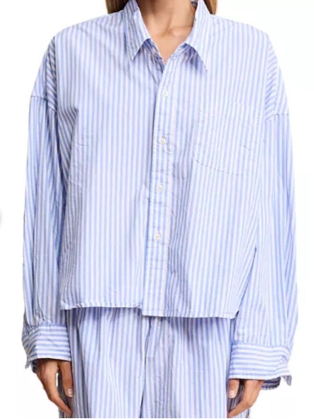 Relaxed Light Blue Striped Button-Up Blouse